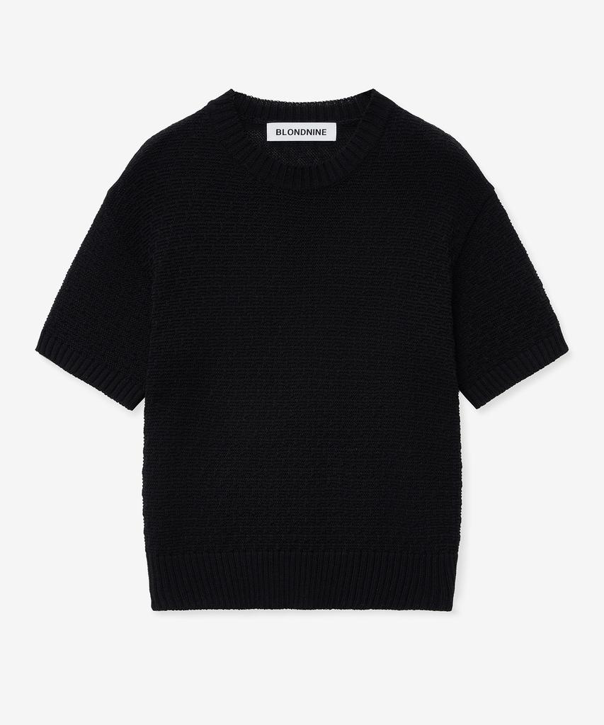 BLOND9 Soft Cropped Round Short Sleeve Knit_Black