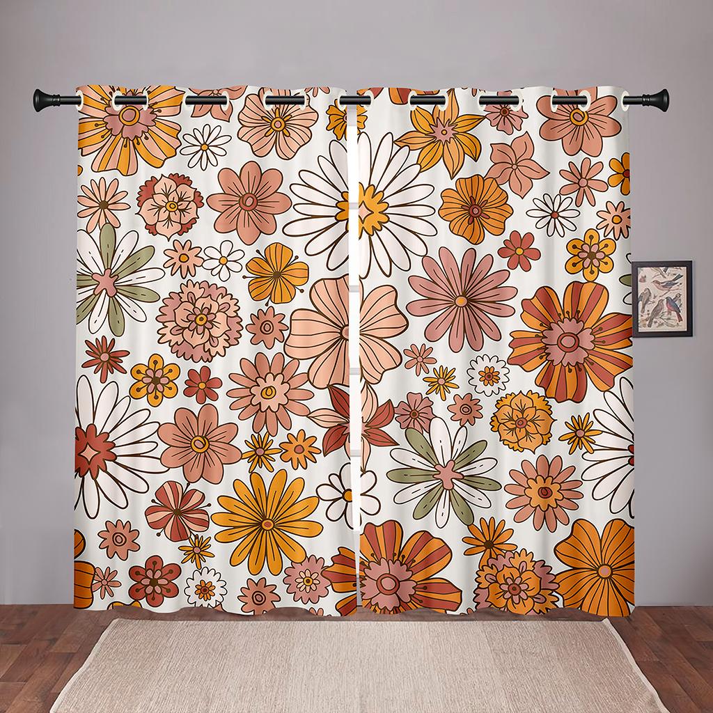 Sunflowers Plant Colorful Blackout Window Curtains for Kids Childrens' Living Room Bedroom Bathroom Kicthen Door 2Pieces Hooks