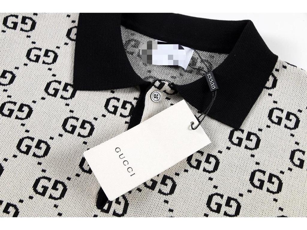 Unisex Trendig Sommar G-bokstav Jacquardstickad Pikétröja med Krage och Korta Ärmar