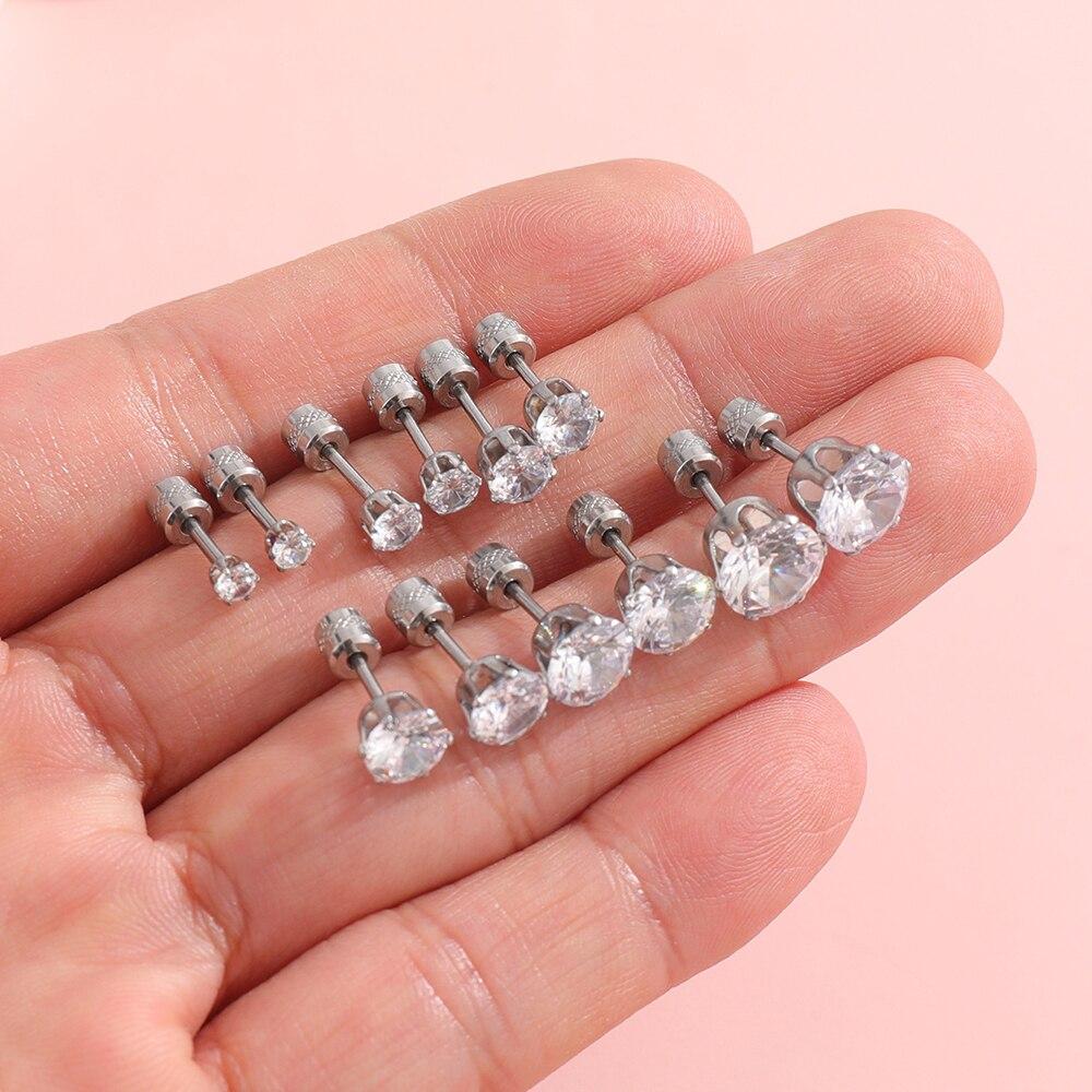 1 Paar trendige CZ-Ohrstecker, vergoldet, rund, Zirkonia, hypoallergen, Ohrstecker aus Edelstahl, 4 mm, 5 mm, 6 mm, 7 mm, 8 mm