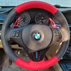 Husa Volan Mașină Antiderapantă din Piele Cusută Manual Negru Roșu Pentru BMW e90 320i 325i 330i 335i e87 120i 130i