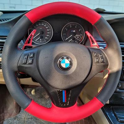 Ručně šitý Černý červený Kožený protiskluzový Potah volantu do auta Pro BMW e90 320i 325i 330i 335i e87 120i 130i