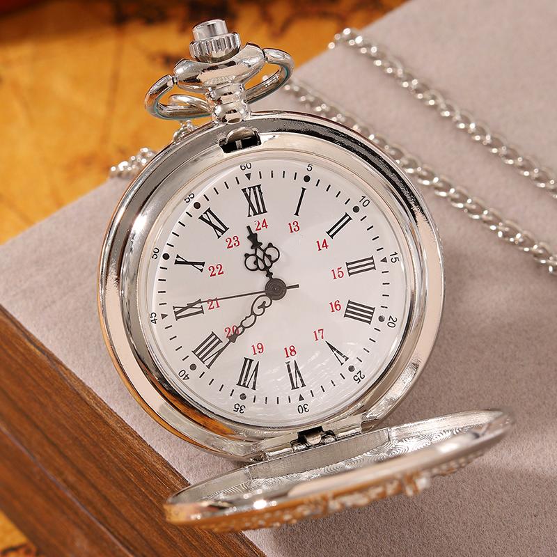 Retro Fashion Men's Silvery Pocket Watches,Vintage Western Cowboy Design Pattern Necklace Pendan Quartz Pocket Watch,gifts for Men