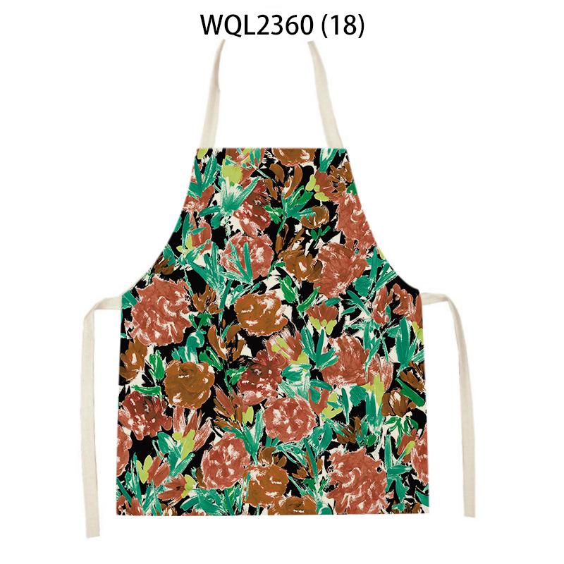 Flowers Pattern Kitchen Sleeveless Aprons Linen Bib Household Men Women Antifouling Clean Cooking Baking Waist Bib
