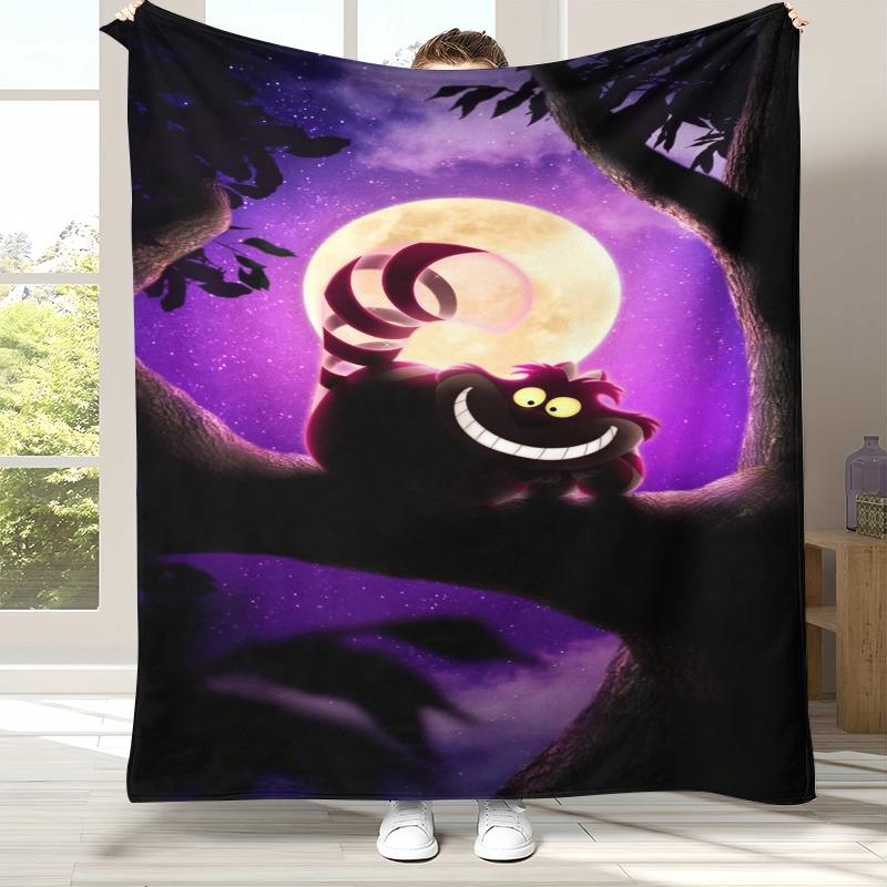 Alice im Wunderland Cartoon Cheshire Katze Flanelldecke, Ultraweiche Warme Plüschdecke für Zuhause Schlafzimmer Bett Sofa Abdeckung Kindergeschenk