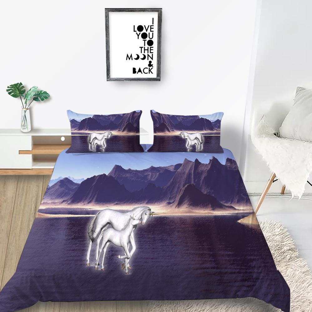 Home Bed Cover 3D Unicorn Themed Print Homes Bedding Quilt Cover Textiles Polyester Pillowcase Bedclothes