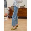 Light Blue Straight-Leg Jeans for Women, 2026 Summer New Style, High-Waisted Stretchy Cropped Wide-Leg Pants for Plus-Size Pear-Shaped Body