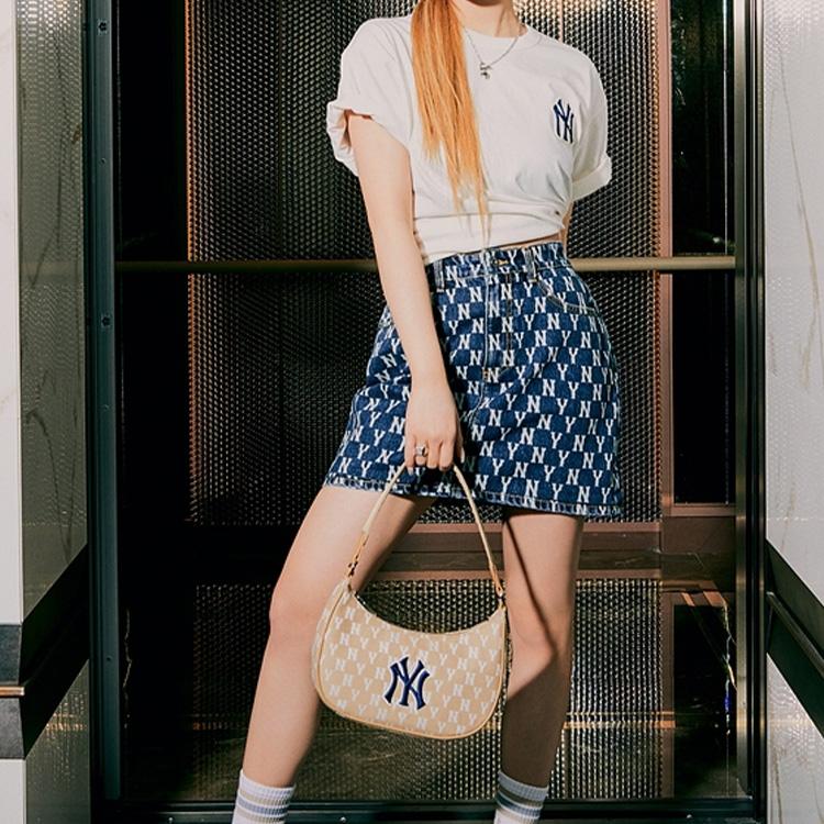 New MLB Monogram Collection Artificial Leather Polyester Shoulder Bag, Pochette, Shoulder Bag Women's Cream Latte 3ABQS012N-50BGD