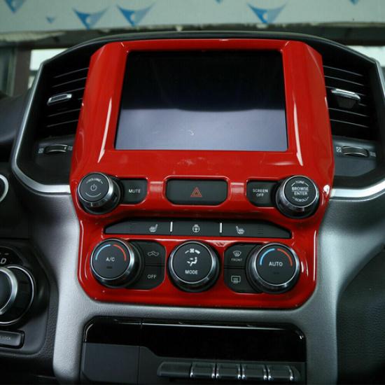 Red Central Control Navigation GPS Panel Screen Trim For Dodge Ram 1500 2018-21