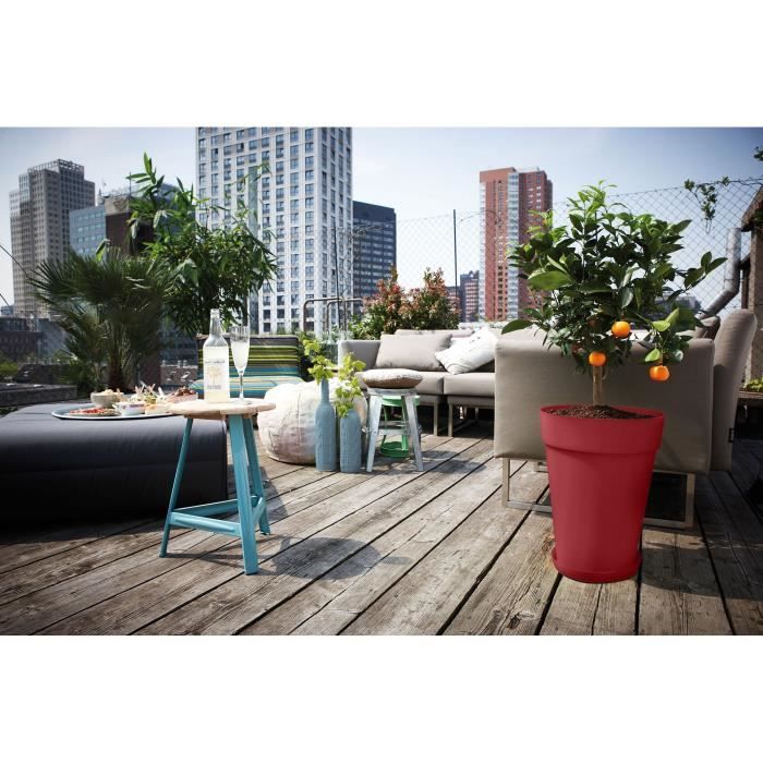 ELHO Pot de fleurs Loft Urban Rond - Haut 35 - Rouge - Ø 33.5 x H 45 cm - Extérieur - 100% recyclé