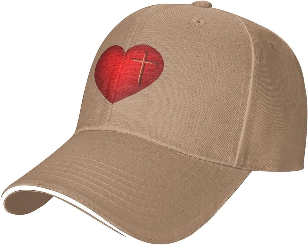 Christian Heart Cross Baseball Cap Polyester Adjustable Outdoor Sports Golf Hat for Adults