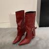 Pointed but Knee Boots Women's Thick Heel Boots Brown Vintage Knight Boots Belt Buckle Fried Street Pant Pants Boots