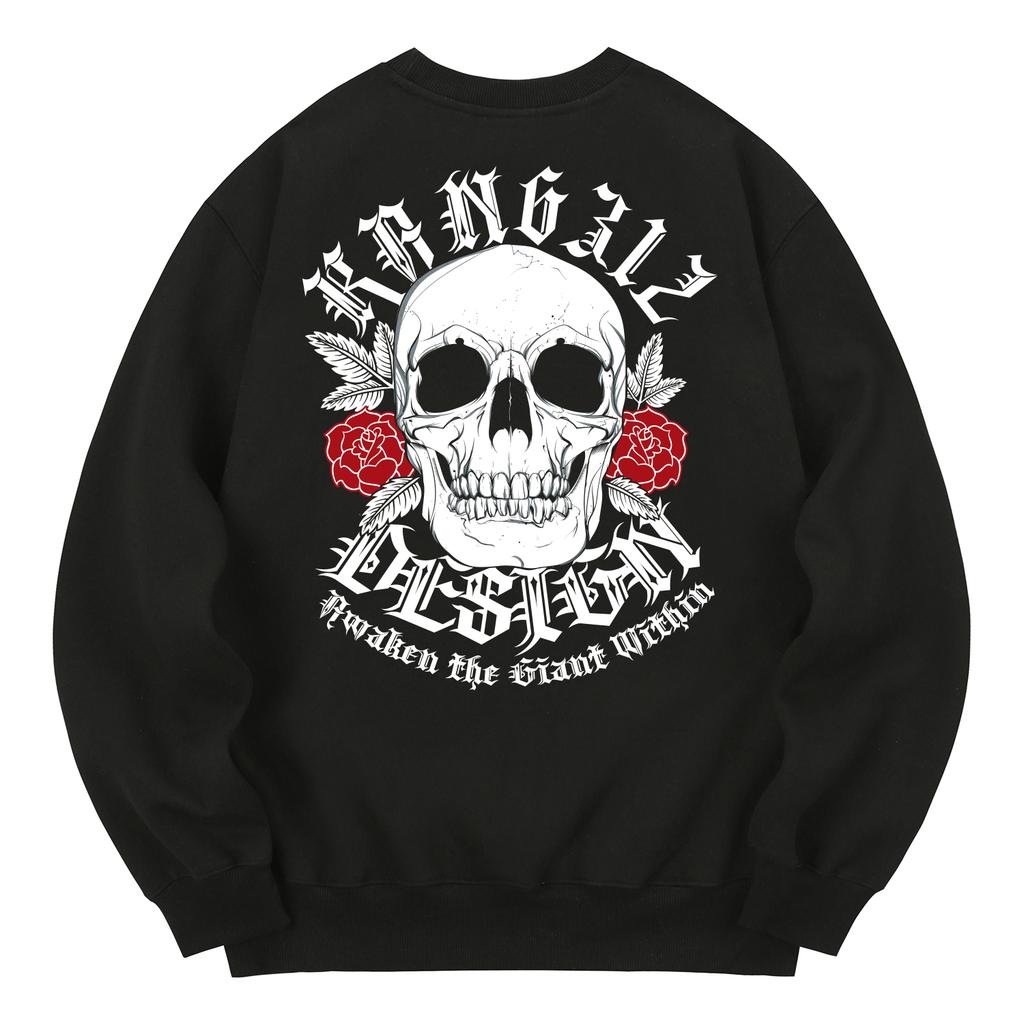 KAN6312 Kmb0013 Old Skull Fleece-Lined Sweatshirt - Black