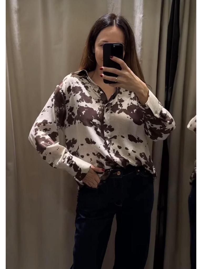 Damen-Set aus lockerem Hemd und Rock mit Gürtel im Animal-Print - Frühling 2025, Europäischer & Amerikanischer Stil, Seidentextur