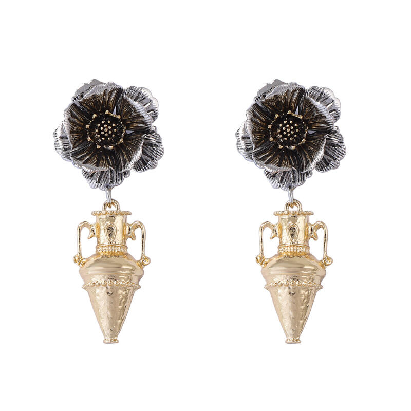 Europ and America Style Alloy Flower Vase Earrings for Women Ladies Vintage Art Trend Temperament Pendant Earrings Jewelry Gifts