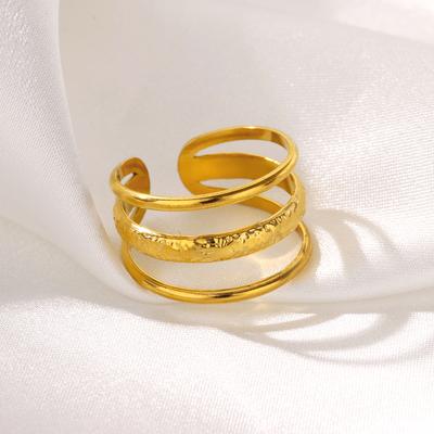 Vintage Textured Multi Layer Rings for Women Stainless Steel Gold Color Adjustable Wedding Ring Aesthetic Waterproof Jewelry