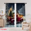 2pcs 2D flat printing Merry Christmas Popular Window Drapes Snow scene red truck Christmas Versatile 100% Polyester Without