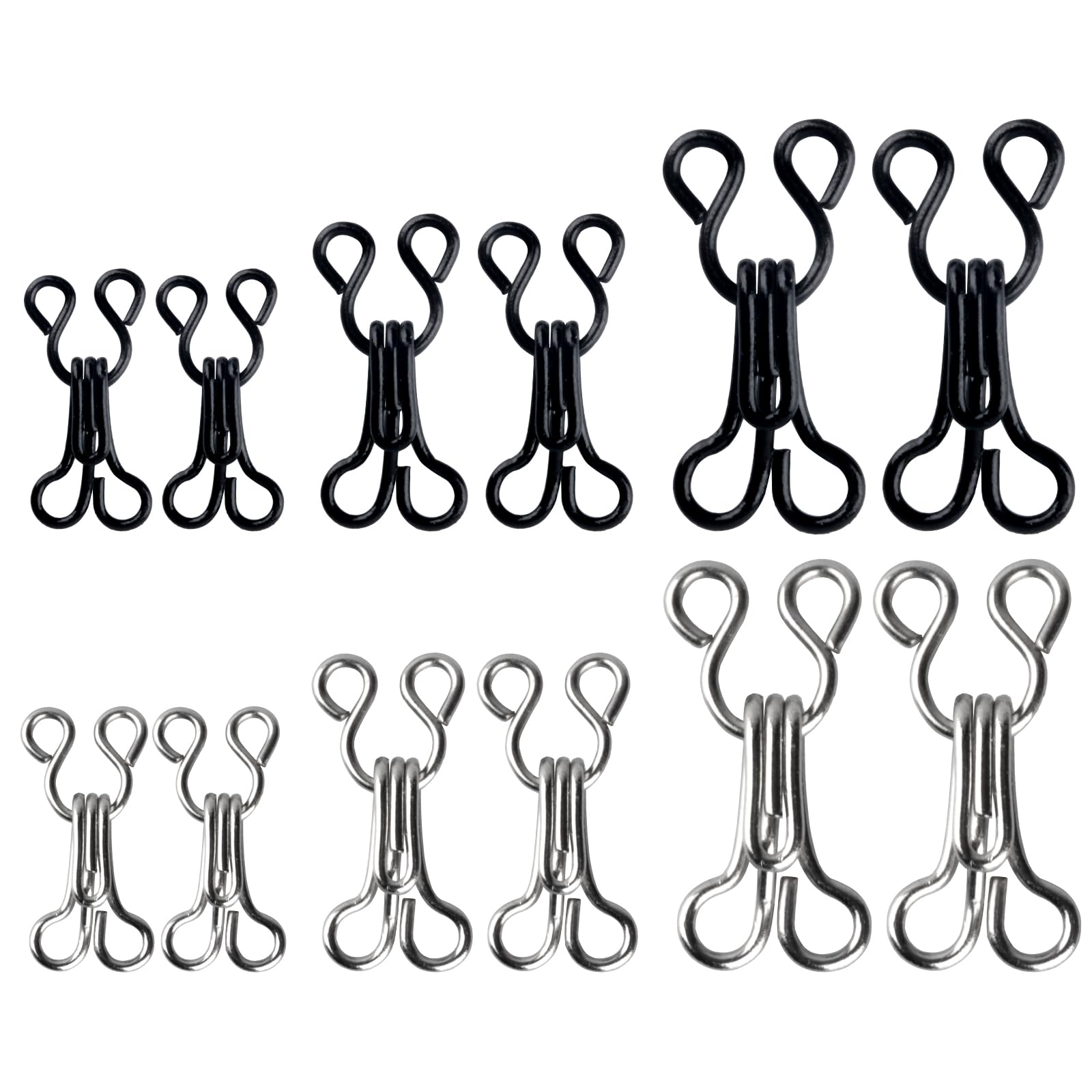 

120 шт. Застежки-крючки - 3 размера (Серебристый / Черный) для бюстгальтеров, юбок и шитья своими руками чёрный