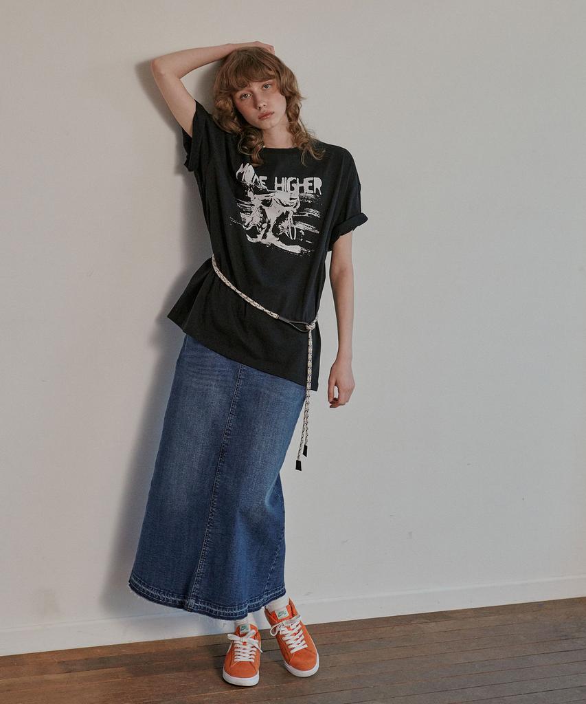 Mc Wood Gun Ronas 7993 Spandex Denim Whisker Medium Indigo Long Skirt