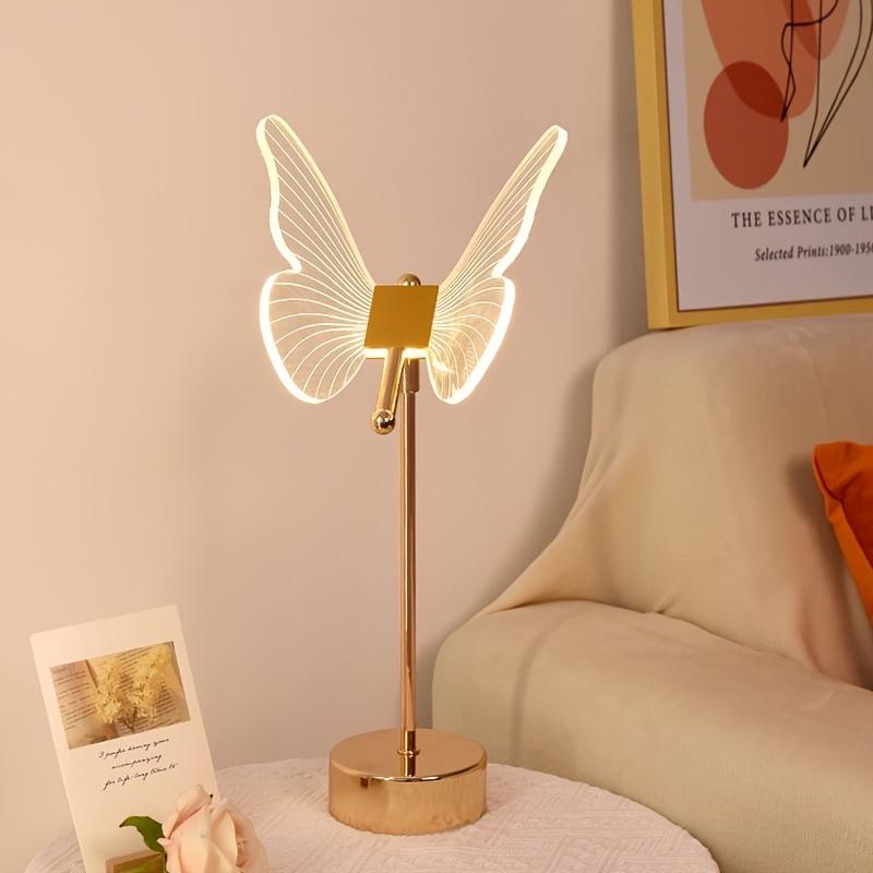 1PC USB Power Butterfly LED Desk Lamp | Modern Polished Metal with Acrylic Lampshade, Tricolor Dimmable Lighting