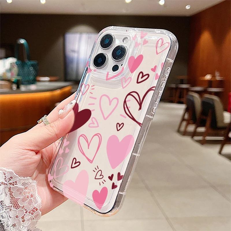Love Heart Soft Phone Case for iPhone 16 15 14 17 Air Pro Max 16E 13 12 Mini 11 XS X XR 7 8 Plus Clear Shockproof Cover