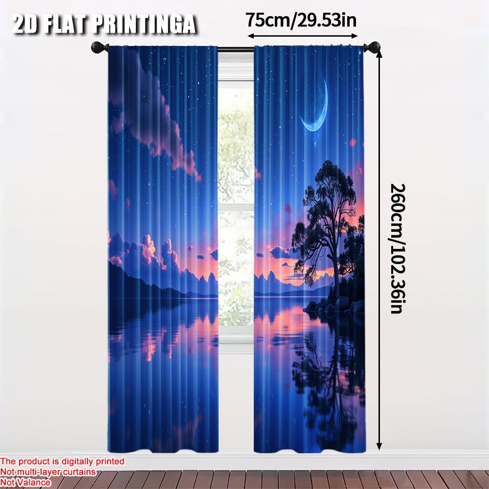 2 Stück, 2D Flachdruck Vorhang Sternennacht See Vielseitig 100% Polyester, Ohne Strom Geburtstagsfeier Perfekt für