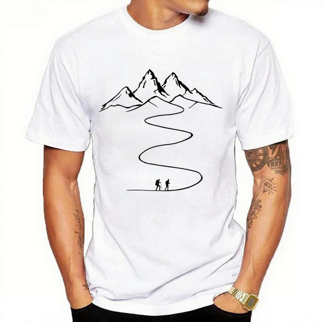Bergpfad Grafik Bedruckte T-Shirts Sommer Rundhals Kurzarm Mode Street Herren T-Shirts
