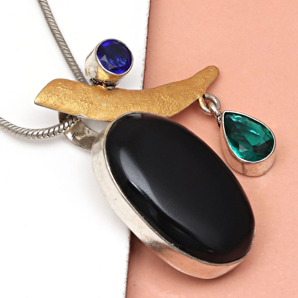 Black Spinal Silver Pendant Gemstone Jewelry  Handicraft Valentine'Day Gold