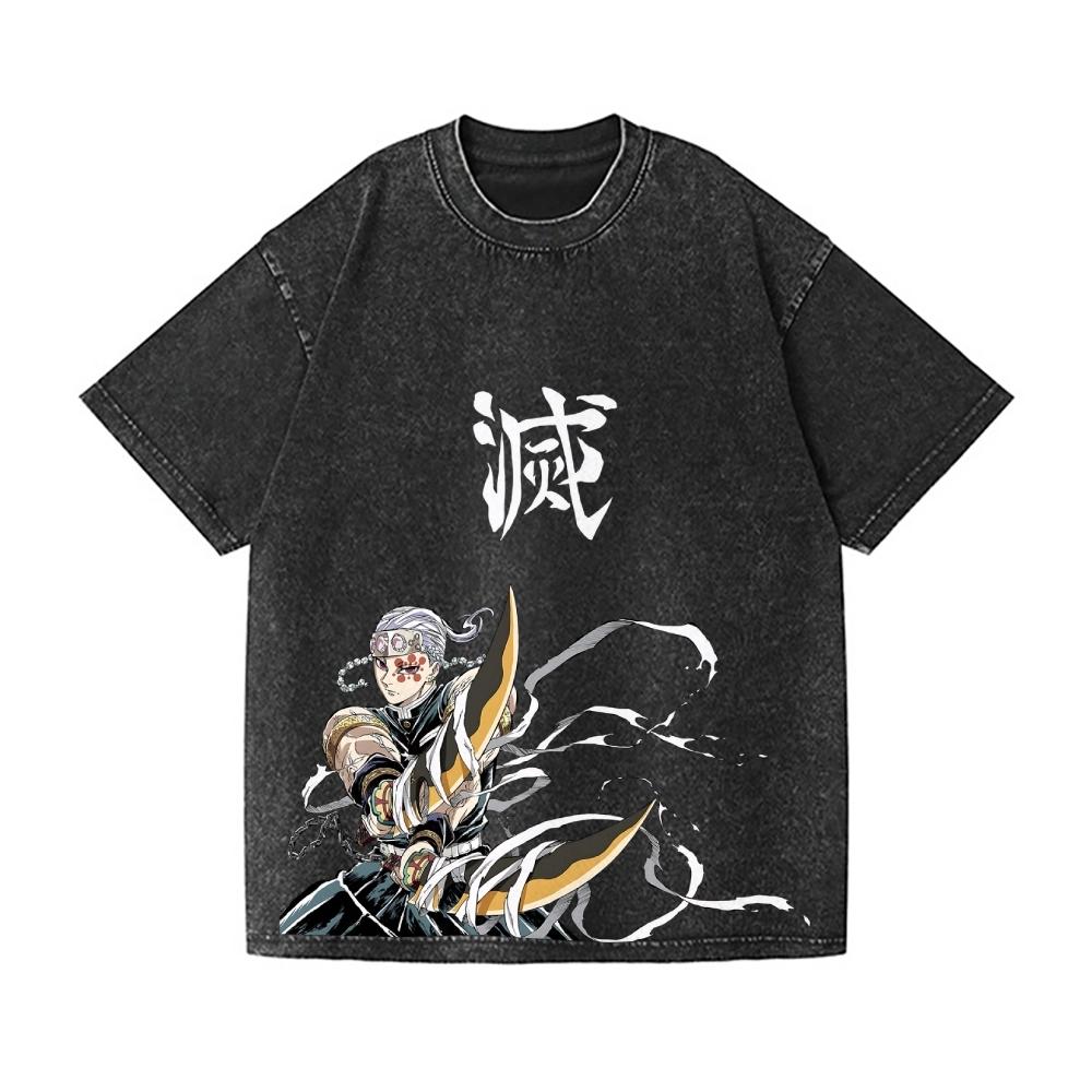 

Demon Slayer Uzui Tengen Vintage Wash Design T-Shirt High-quality Streetwear Is Suitable for Both Men and Women S