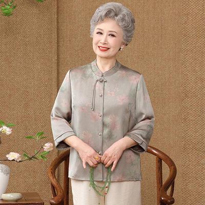 Elderly Women's National Style Long Sleeve Summer Shirt