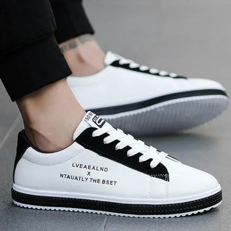 Male Leather Casual Shoes for Men Shoe Lace-up Sneakers Man Comfortable Leather Shoe Men Fashion White Sneakers Walking Shoes
