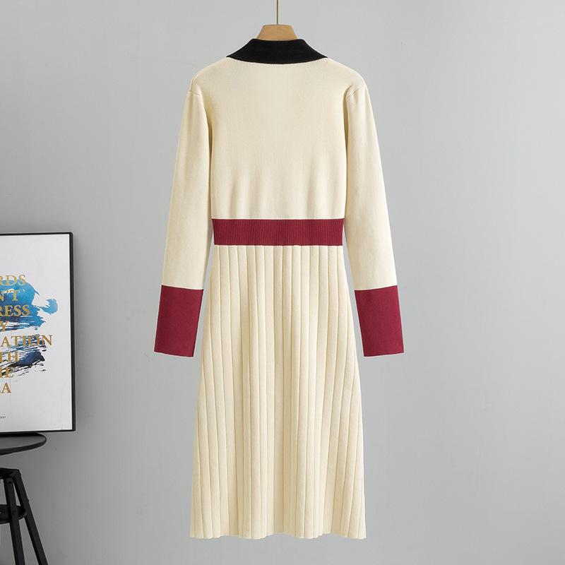 Jaro Nová Móda Pas Slim Fit Oblekový Límec Pletené Dámské Šaty