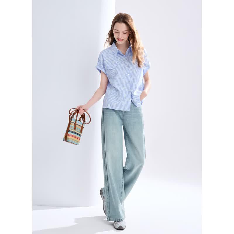 BETU Women's Printed Striped Short-Sleeve Shirt