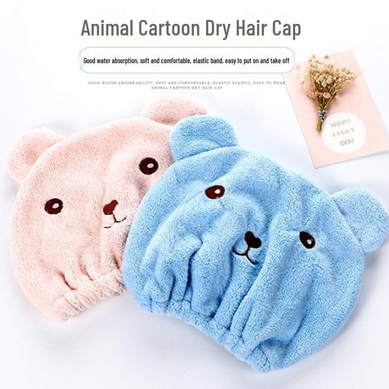 Super Absorbent Cute Bear Quick-Dry Hair Cap for Women