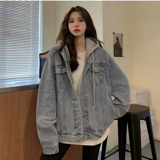 2025 Women's Short Slim Hooded Denim Jacket – Korean Style, Long-Sleeved, for Spring & Autumn Students