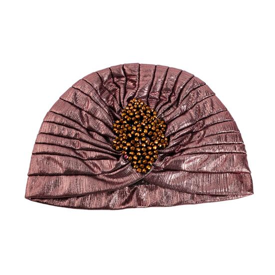 Damer Topphatt Rombus Rhinestones Dekor Plissert Turbanhatt Gullbelagt Pyntet Hatt Elastisk Design Hodeplagg