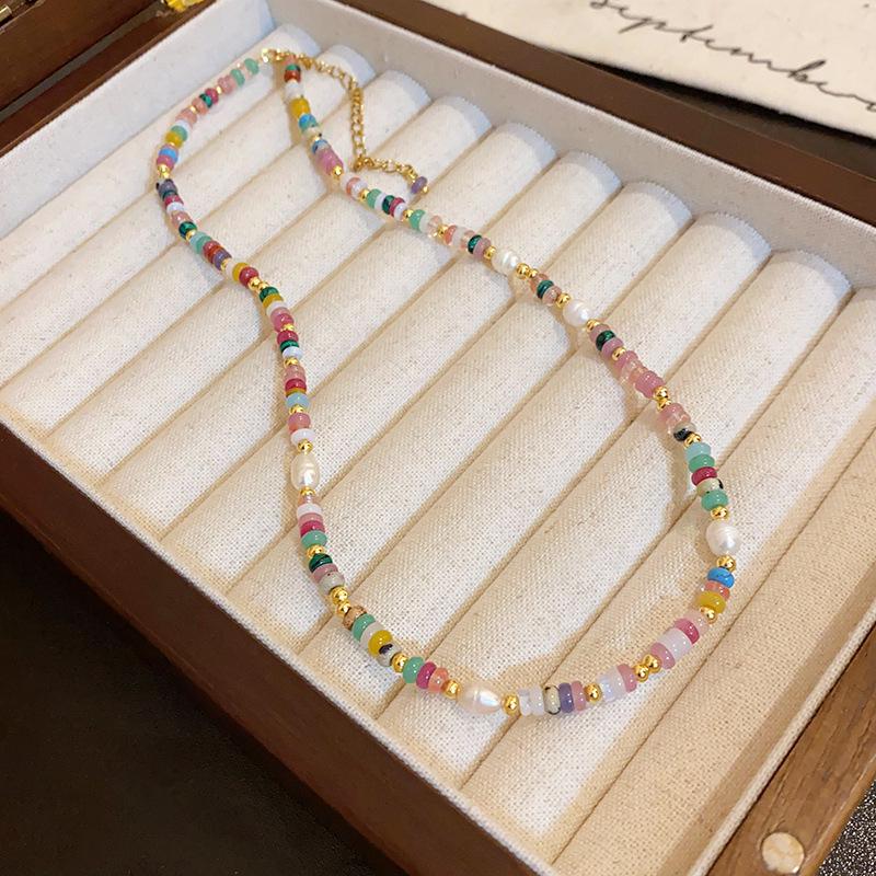 Luxurious Agate & Pearl Crystal Necklace - Ethnic Style Clavicle Chain