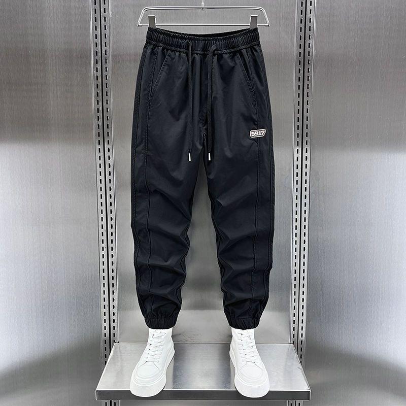 

Мужские повседневные брюки из быстросохнущей ткани, свободные и универсальные, модные шаровары, модные брюки на шнурке S чёрный