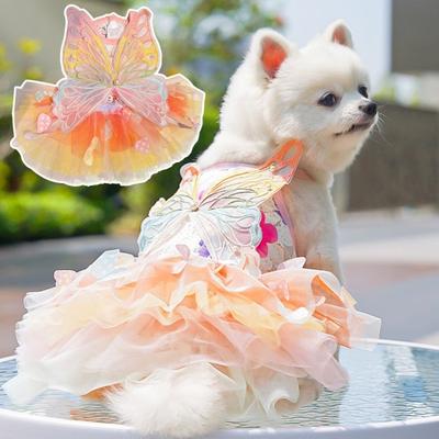 Dog Dress Butterflies Princess Style Colorful Wings Fluffy Tutu Dress Vibrant Color