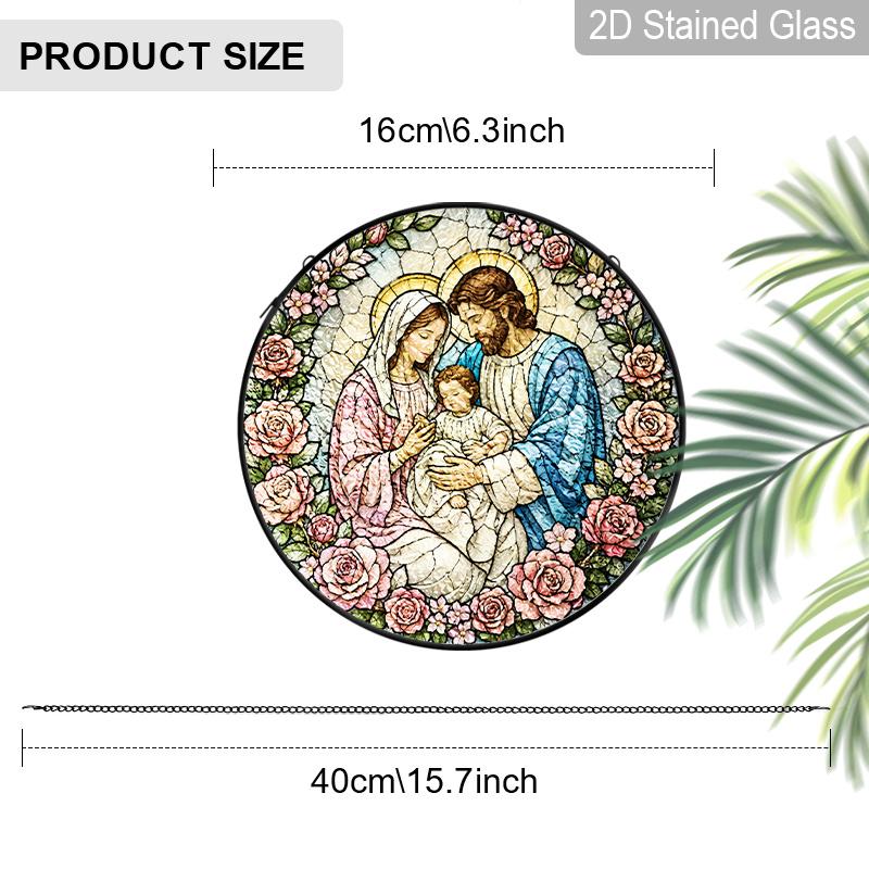 2D Flat Stained Glass Suncatcher, 6.3/7.87 inch Virgin Mary Stained Glass Suncatcher, Our Lady of Lourdes Window Hanging, Catholic Home Decor, Garden 6.3inch