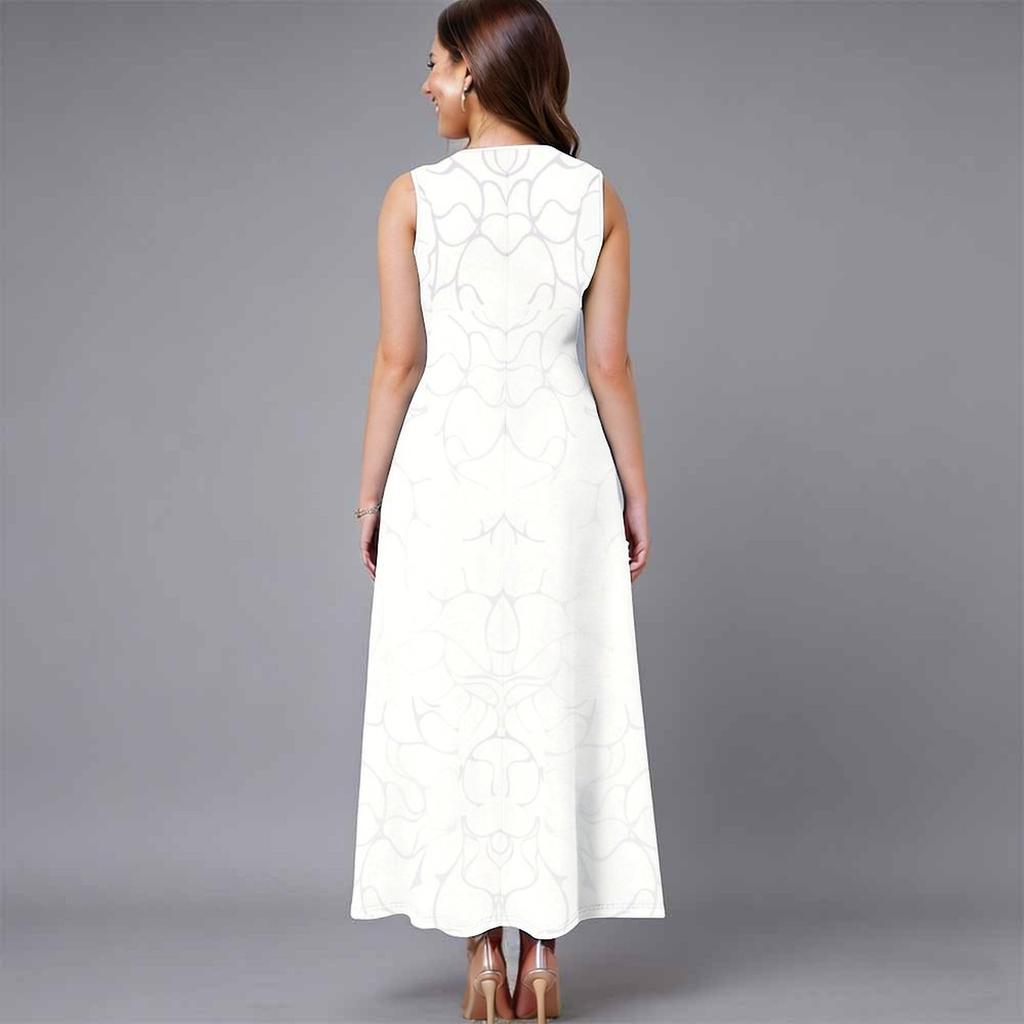 Women Oversized Sleeveless Round Neck Dress Jungle Foliage Pattern Flowy Calf Length Dress