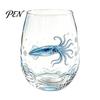 Beach House Kitchen Decor Marine Animal Theme Clear Glass Tumbler, Handcrafted Painted Glassware, Artistic Nautical Decorative Cup Creative