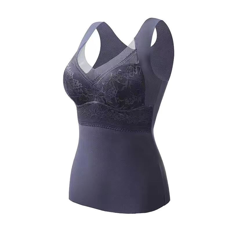 Velvet Fever Without Trace Warm Lace Undershirt Female Fixed Cup Padded Thickening Thin Comfortable Bottoming Fall Clothing Underwear