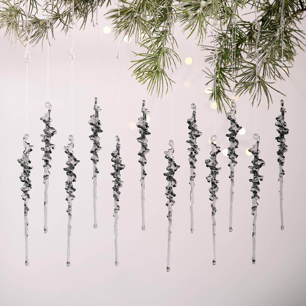 12Pcs Colorful Icicle Ornaments Set, Acrylic Twisted Ice Drop Pendants for Christmas, Party & Winter Wonderland Decor