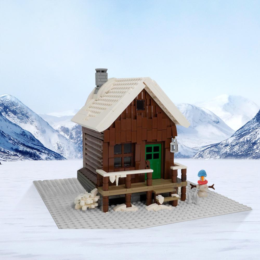 Gobricks MOC Snowy Winter Cottage Bricks Model Creative Street View Christmas House Lodge Building Blocks Snowflake Tree Toys