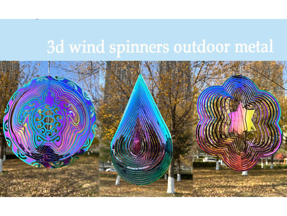 7-farbiges 3D-Windspiel aus Edelstahl – rotierendes Gartenornament mit Wassertropfen aus Metall