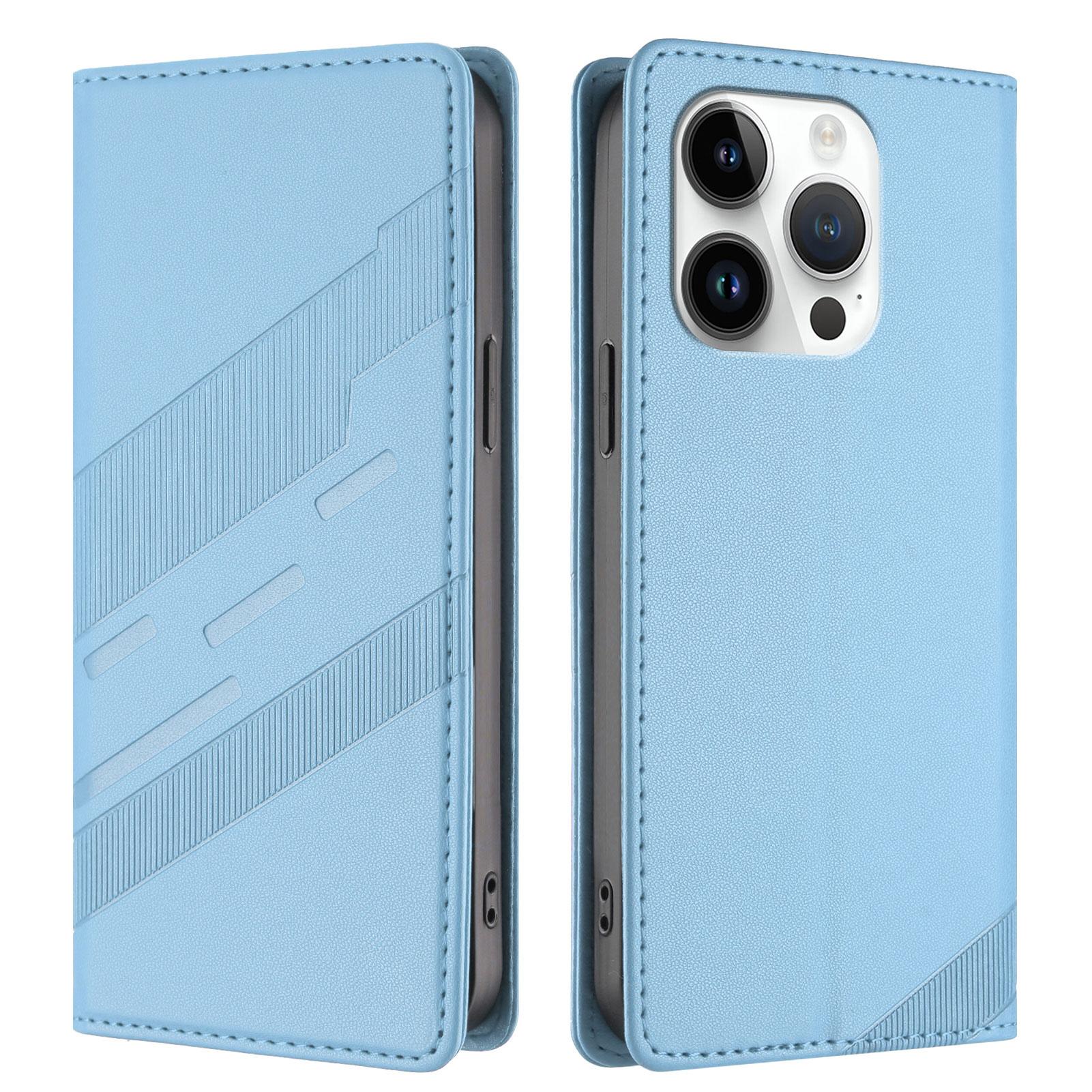 

For iPhone 14 Pro Phone Cases Punk Style Imprinted Wallet Stand Leather Cover Baby Blue