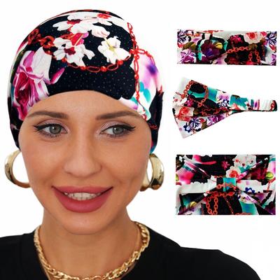 Fascia stampata fascia annodata alla moda versatile da donna con bordo largo legata hai fascia elastica fascia sportiva