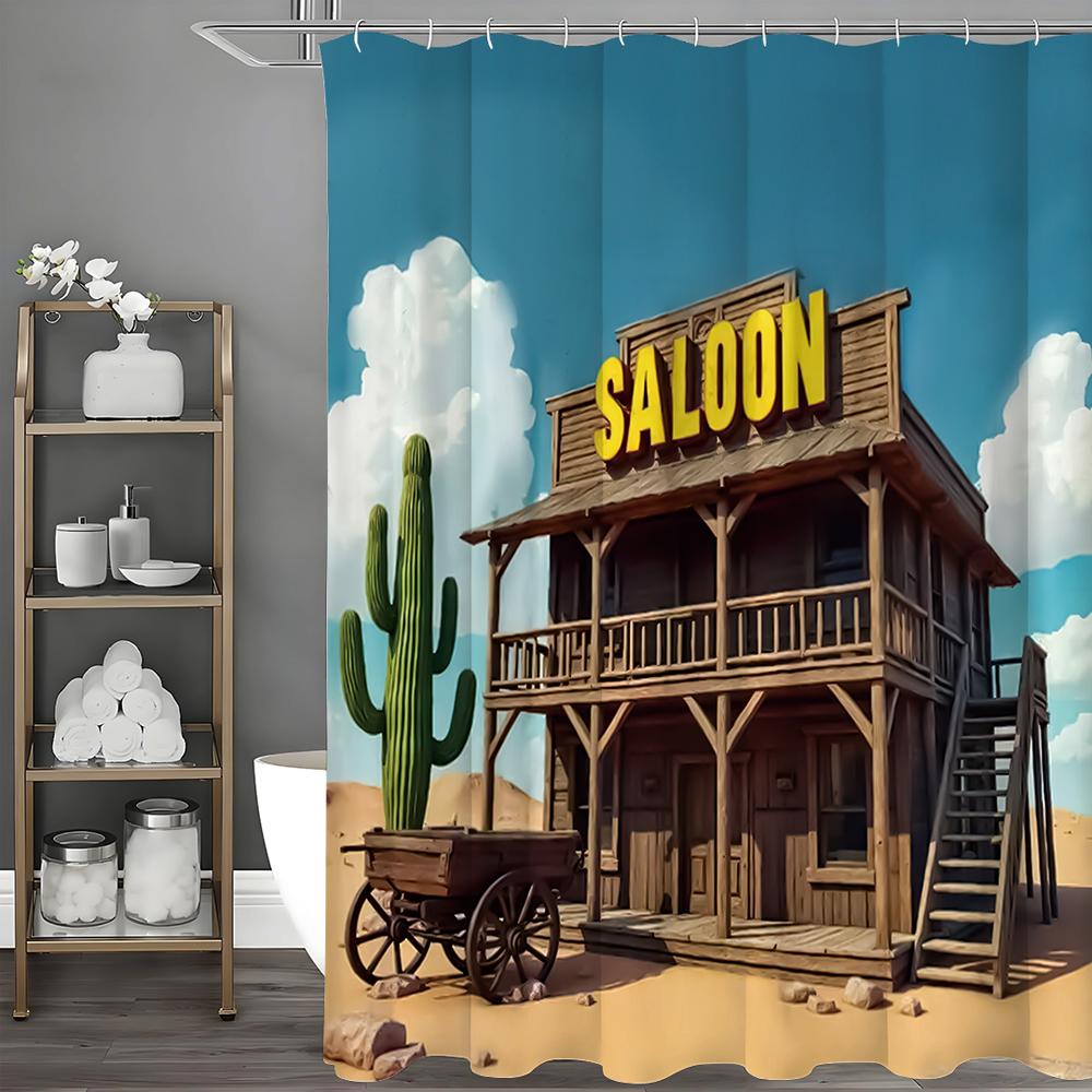 

Западная Пустыня Кабина Кактус Занавеска для душа, Декоративная занавеска для душа для ванной, Водонепроницаемая занавеска для душа с крючками 90*180cm