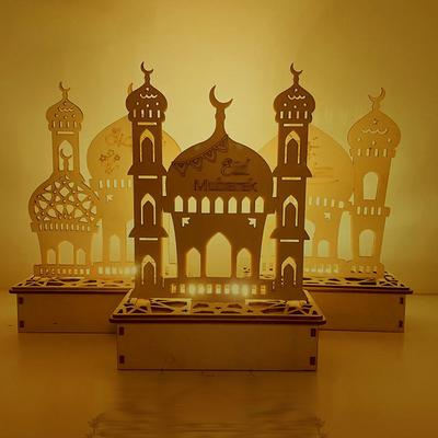 Trä-Eid-dekoration Nattlampa Ramadan Skrivbordsutsmyckning DIY LED-lampa Hantverk Islamisk Muslimsk Hemfestdekoration Gåvor